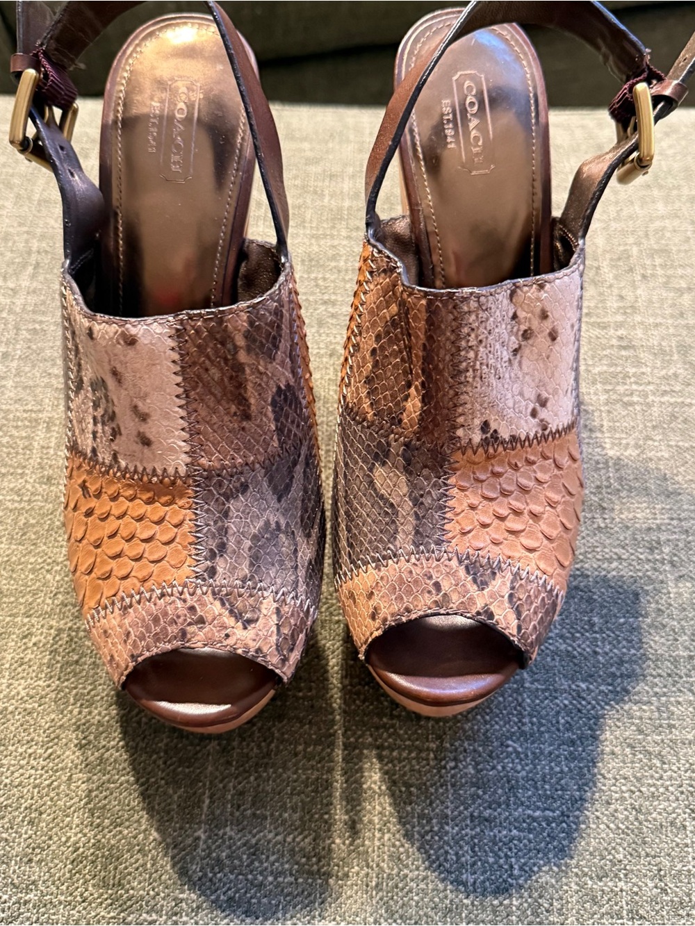 Rare Coach Petrina Patchwork Snakeskin Platform Slingback Heels 8.5B - NWOT